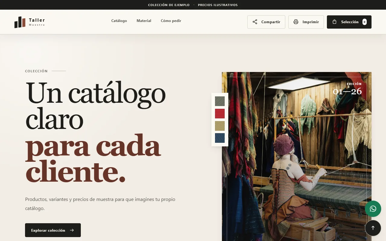 Catálogo público de ejemplo con productos, precios y variantes por categoría.